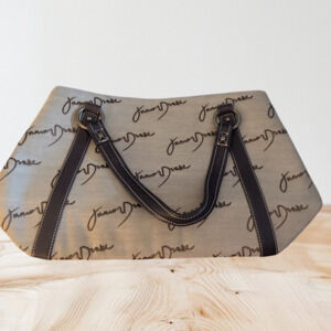 Vintage Junior Drake Tote Bag Womens Tan Dark Brown Signature Logo Magnetic Snap